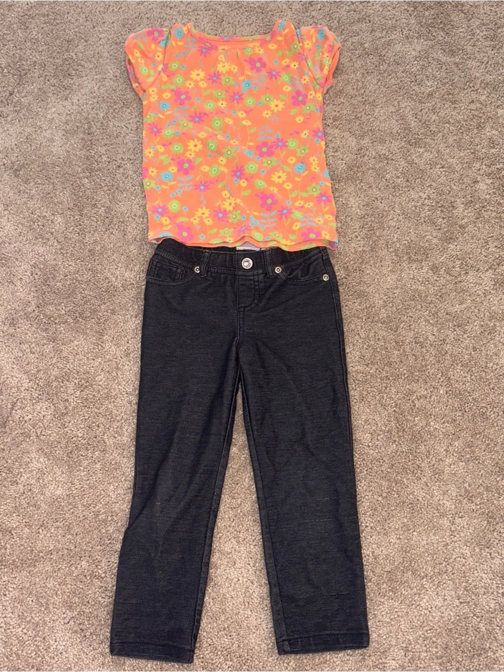 Sonoma Orange Floral Top with Black Jeans Set 4T